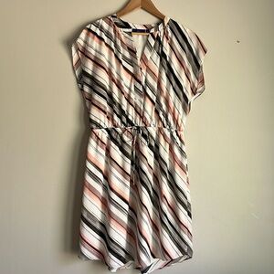 Apt 9 Sleeveless Pin Tuck Midi Shirt Dress Women’s Large Pastel Stripes
